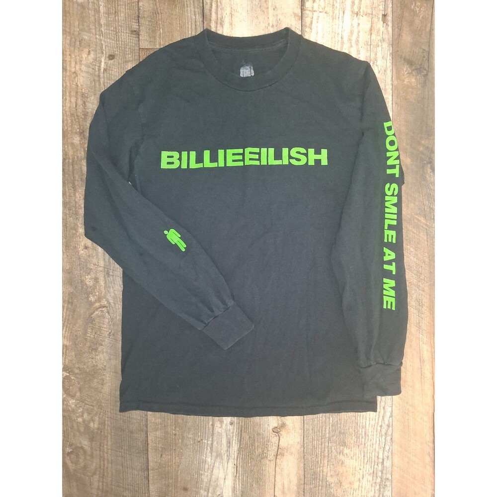 Women's Billie Eilish "Don't Smile At Me" Long Sleeve Black/Green T-Shirt, Small